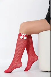 Daymod Peri Ponponlu File Çocuk Dizaltı Çorap Kırmızı Daymod D2222021