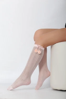 Daymod Peri Ponponlu File Çocuk Dizaltı Çorap Pembe Daymod D2222021