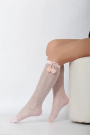 Daymod Peri Ponponlu File Çocuk Dizaltı Çorap Pembe Daymod D2222021