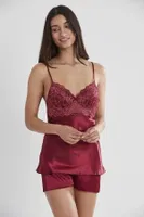 Askılı Saten Kısa Şort Kadın Pijama Takım Pierre Cardin 415 Bordo görsel 11