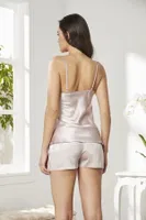 Askılı Saten Kısa Şort Kadın Pijama Takım Pierre Cardin 415 Pudra farklı açı