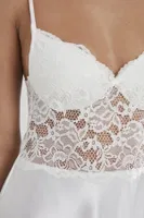Dantelli Kaplı Kısa Askılı Saten Gecelik Pierre Cardin 627 Ekru görsel 14