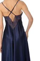 Sırt Dekolteli Çapraz Askılı Saten Dantel Gecelik Pierre Cardin 900  Lacivert görsel 13