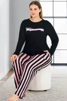 Pijama Uzun Kollu Siyah Büyük Beden Viskon Kumaş Pijama Takımı Lady 11395 Siyah detay görünüm