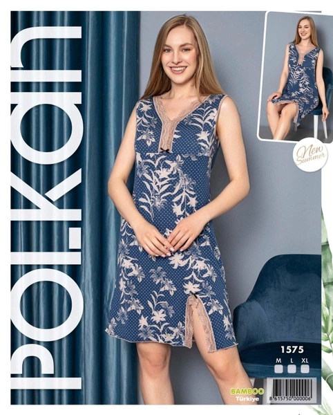Sıfır Kollu Bamboo Dantelli Kadın Gecelik Polkan 1575