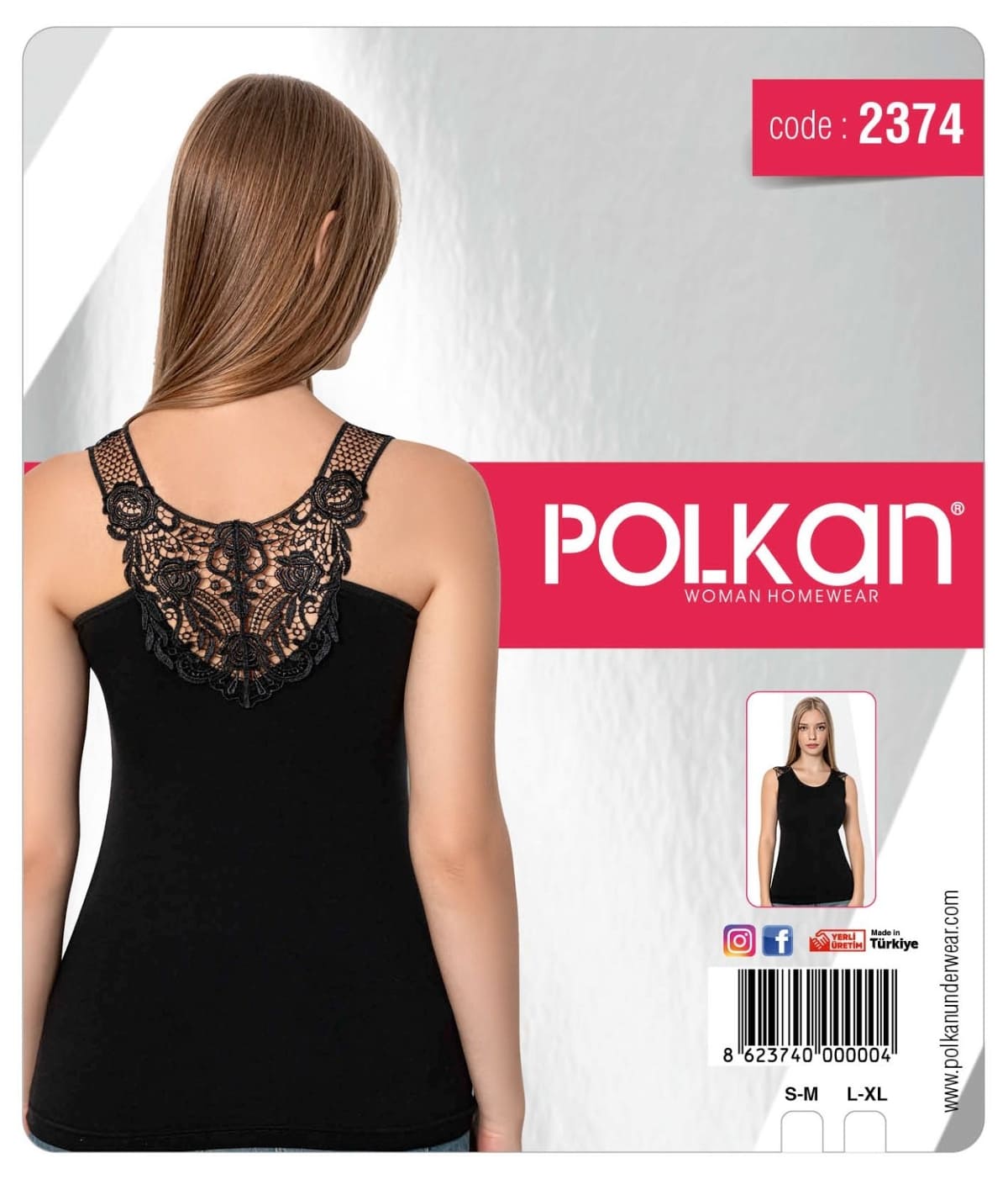 Polkan Siyah Dantelli Kalın Askılı Kadın Atlet Polkan 2374 | icgiyimozel.com