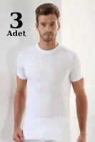 Premium Erkek Beyaz O Yaka Tişört Arma Yıldız 1004 - 3 ADET Beyaz