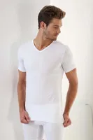 Premium Erkek Beyaz V Yaka Tişört Arma Yıldız 1003 - 3 ADET Beyaz detay görünüm