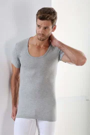 Arma Yıldız Premium Erkek Gri %100 Pamuk Yuvarlak Yaka Tişört Arma Yıldız 1002