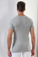 Premium Erkek Gri %100 Pamuk Yuvarlak Yaka Tişört Arma Yıldız 1002 Gri detay görünüm