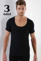 Premium Erkek Siyah Bisiklet Yaka Tişört Arma Yıldız 1002 - 3 ADET Siyah