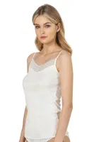 Premium Kumaş Esnek Viskon Kaşkorse Dantelli İp Askılı Kadın Atlet Özkan 26956  Ekru görsel 6