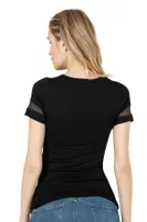 Premium Kumaş Ring Viskon Bisiklet Yaka Tül Detaylı Kısa Kollu Örme Kadın T-Shirt Özkan 26983  Siyah detay görünüm