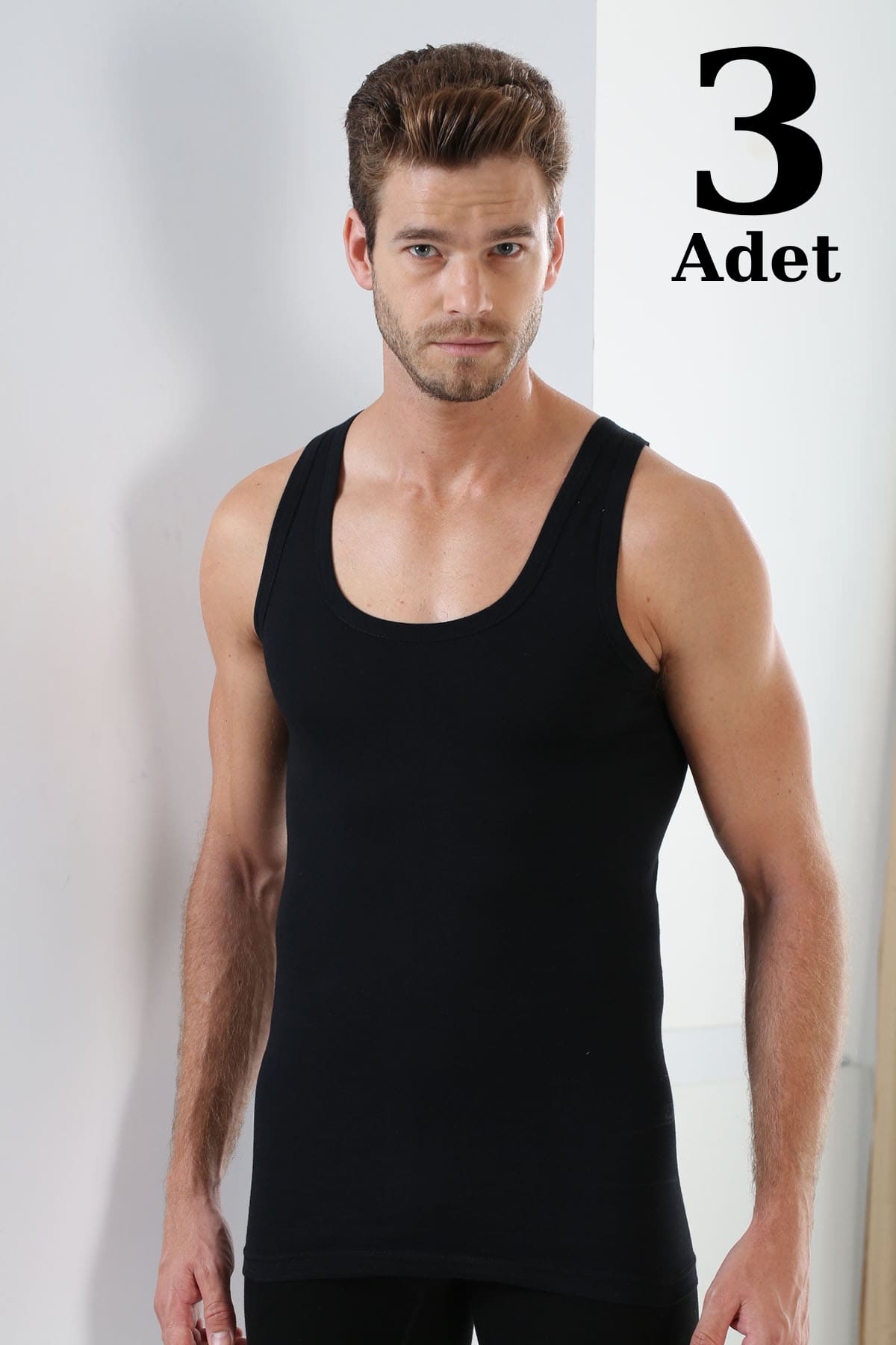 Premium Siyah Erkek Atlet 3'lü Paket Arma Yıldız 1001 - 3 ADET