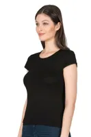 Premium Yumuşak Rahat Kumaş Viskon Bisiklet Yaka Kısa Kollu Örme T-shirt Özkan 7123 Siyah farklı açı
