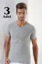 Premium %100 Pamuk Erkek Gri V Yaka T-shirt Arma Yıldız 1003 - 3 ADET