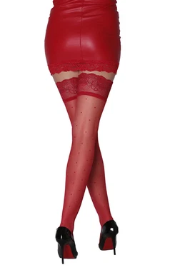Daymod Puantiye Silikonlu Dantelli Jartiyer Çorap Kırmızı Daymod D1321010 - Alternatif Görünüm