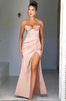 Pudra Dekolteli Parlak Seksi Uzun Kadın Elbise Pink Night 5550 Pudra