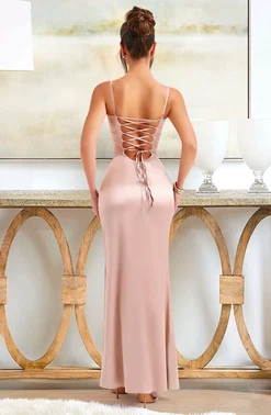 Pink Night Pudra Dekolteli Parlak Seksi Uzun Kadın Elbise Pink Night 5550 - Alternatif Görünüm