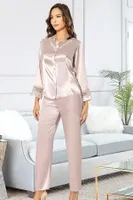 Pudra Saten 6Lı Gelin Çeyiz Seti Dantelli Gecelik Takımı XSES 1002 Pudra farklı açı