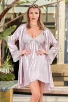Pudra Saten Kimono Takım Nurteks 5344 Pudra