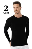 Regular Fit Bisiklet Yaka Uzun Kollu Siyah Erkek Tişört Arma Yıldız 1189 - 2 ADET Siyah