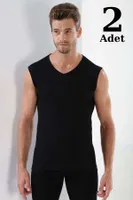 Ribana Siyah V Yaka Kolsuz Atlet 2li Paket Arma Yıldız 1115 - 2 ADET Siyah