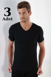 Arma Yıldız Ribana V Yaka Erkek Siyah Tişört 3'lü Paket Arma Yıldız 155 - 3 ADET