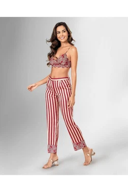Ahu Lingerie Sabahlık Sütyen Pijama Takımı Kırmızı Çizgili Ahu Loriva 1844 - Alternatif Görünüm