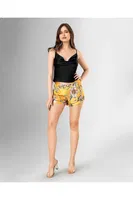 Sarı Çiçekli 3lü Şort Takımı Desenli Ahu Lingerie Loriva 1848 Sarı detay görünüm