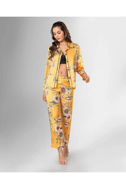 Ahu Lingerie Sarı Çiçekli Sütyenli 3lü Pijama Takımı Ahu Loriva 1847