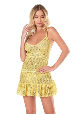 Ahu Lingerie Sarı Renk Fantezi Gecelik Ahu Primoda 4124