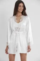 Kuşaklı Saten Dantelli 3Lü Sabahlık Şort Takım Pierre Cardin 2490 Ekru görsel 15