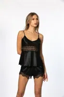 Kuşaklı Saten Dantelli 3Lü Sabahlık Şort Takım Pierre Cardin 2490 Siyah görsel 6