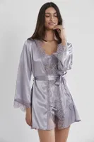 Kuşaklı Saten Dantelli 3Lü Sabahlık Şort Takım Pierre Cardin 2490