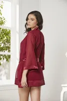 Saten Dantelli 3Lü Şort Şifon Dantelli Sabahlık Takımı Pierre Cardin 2475  Bordo görsel 22