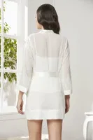 Saten Dantelli 3Lü Şort Şifon Dantelli Sabahlık Takımı Pierre Cardin 2475  Ekru görsel 20