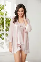Saten Dantelli 3Lü Şort Şifon Dantelli Sabahlık Takımı Pierre Cardin 2475  Pudra görsel 8