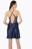 Sırt Dekolteli Saten Dantelli Kısa Kadın GecelikPierre Cardin 680 Lacivert görsel 21