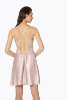 Sırt Dekolteli Saten Dantelli Kısa Kadın GecelikPierre Cardin 680 Pudra detay görünüm