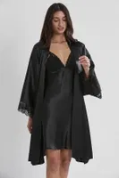 Saten Dantelli Çapraz Askılı Gecelik Sabahlık Takımı Pierre Cardin 4250 Siyah görsel 9