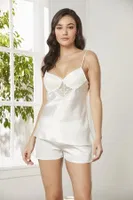 Saten Dantelli Kısa Şort Babydoll Takım Pierre Cardin 425  Ekru görsel 14