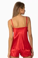Saten Dantelli Kısa Şort Babydoll Takım Pierre Cardin 425  Kırmızı görsel 12