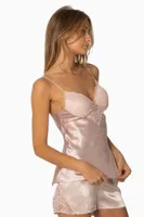 Saten Dantelli Kısa Şort Babydoll Takım Pierre Cardin 425  Pudra detay görünüm