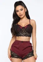 Saten Dantelli Şort Takım Daria 6642 Bordo
