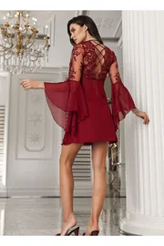 İmaj Saten Fantazi Gecelik Takımı Transparan Dantel Sırtı Biyeli Bağlama Detaylı İmaj 3205