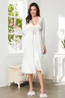 Saten Gecelik Sabahlık Pijama Takım Şort Takım 6Lı Gelin Çeyiz Seti 6700 Ekru