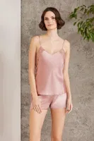 Saten Gecelik Sabahlık Pijama Takım Şort Takım 6'lı Gelin Çeyiz Seti Pierre Cardin 6000 Somon görsel 7