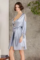 Saten Gecelik Sabahlık Pijama Takım Şort Takım 6'lı Gelin Çeyiz Seti Pierre Cardin 6000 Mist görsel 16