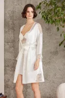 Saten Gecelik Sabahlık Pijama Takım Şort Takım 6'lı Gelin Çeyiz Seti Pierre Cardin 6000 Ekru görsel 10